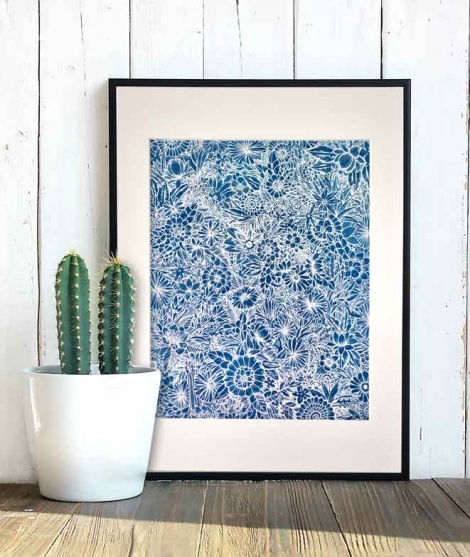Print Flower of paradise cyanotype