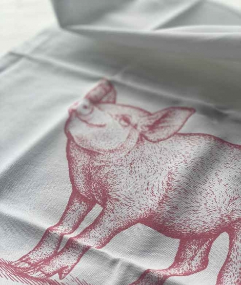 Tea towel pink pig